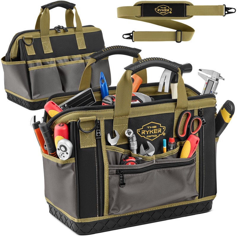 The Ryker Bag The Ryker 16-inch Large Tool Bag Heavy Duty Tool Bag Organizer for Men/Women 28pockets Portable Utility Bags for Tools - Toolbag Organizers Electrician Tools Bags for men Heavy Duty - Image 1