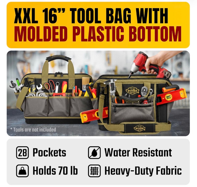 The Ryker Bag The Ryker 16-inch Large Tool Bag Heavy Duty Tool Bag Organizer for Men/Women 28pockets Portable Utility Bags for Tools - Toolbag Organizers Electrician Tools Bags for men Heavy Duty - Image 2