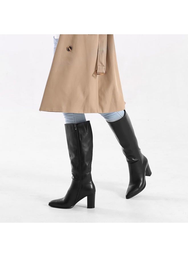 Vipost 3.35-inch Pointed Toe Knee High Boots for Women, Chunky Block Heel Tall Boots for Women with Side Zipper, Long Fall Winter Boot 2025, Black, 8 Wide - Image 3