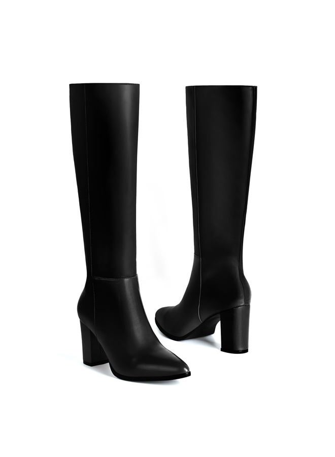 Vipost 3.35-inch Pointed Toe Knee High Boots for Women, Chunky Block Heel Tall Boots for Women with Side Zipper, Long Fall Winter Boot 2025, Black, 8 Wide - Image 2