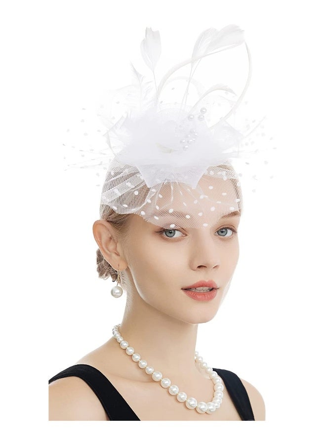 Veil Headband with Hair Clip, Women Tea Party Hat Headband Wedding Church, Feather Tiara Bridal Hair Accessories Mesh Top Hat Jockey Club Hair Accessories, Women's Hats Party Prom Hats