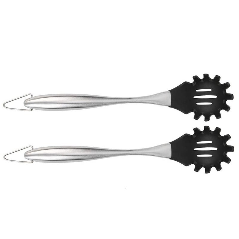 Baskety Baskety Silicone Pasta Fork High Heat Resistant to 600F Hygienic One Piece Design Spaghetti Strainer Server Spoon Black Pack of 2  - Image 1