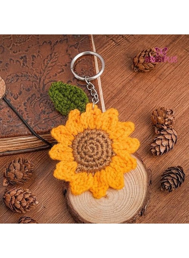 GLOSSYPLUS üåª Sunflower Crochet Flower Pendant Homemade Knitted Flowers Creative Keychain | Backpack Accessories | for Girls Bag for Car, Motorbike,Purse, Crochet Keyrings Knitting, Craft Materials - Image 2