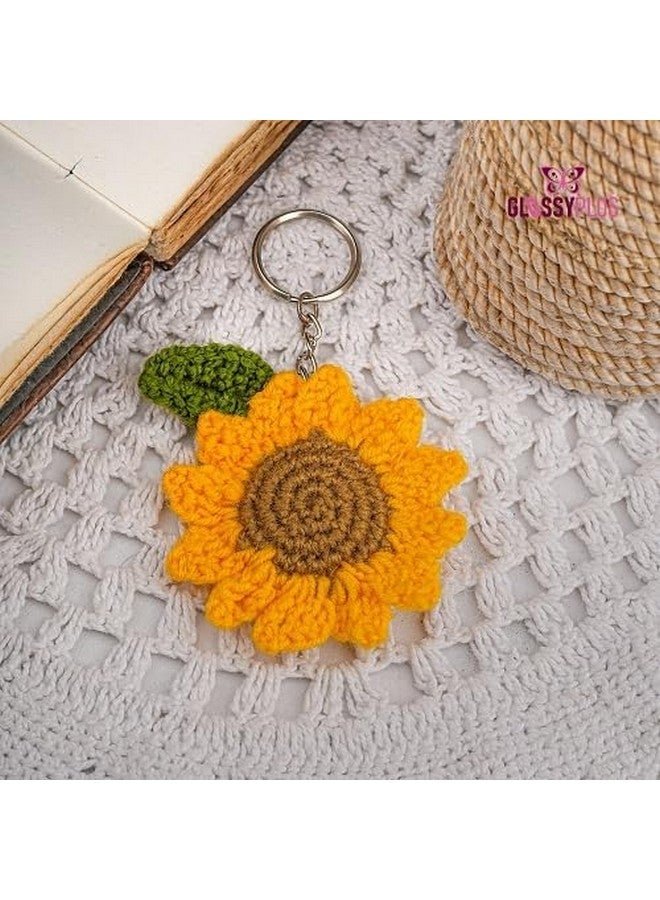 GLOSSYPLUS üåª Sunflower Crochet Flower Pendant Homemade Knitted Flowers Creative Keychain | Backpack Accessories | for Girls Bag for Car, Motorbike,Purse, Crochet Keyrings Knitting, Craft Materials - Image 1