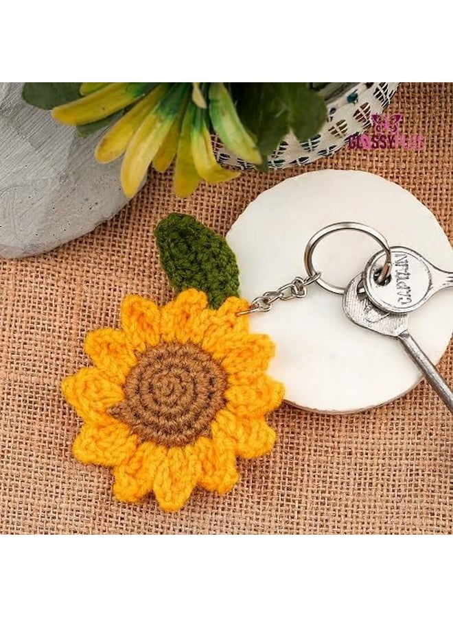 GLOSSYPLUS üåª Sunflower Crochet Flower Pendant Homemade Knitted Flowers Creative Keychain | Backpack Accessories | for Girls Bag for Car, Motorbike,Purse, Crochet Keyrings Knitting, Craft Materials - Image 3