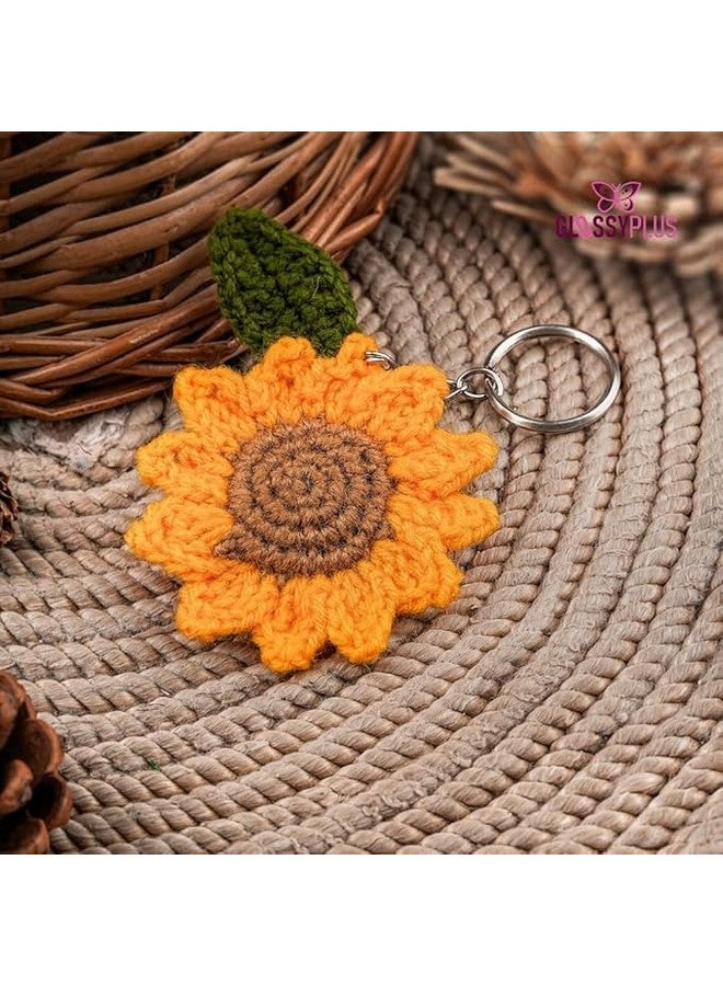 GLOSSYPLUS üåª Sunflower Crochet Flower Pendant Homemade Knitted Flowers Creative Keychain | Backpack Accessories | for Girls Bag for Car, Motorbike,Purse, Crochet Keyrings Knitting, Craft Materials - Image 4