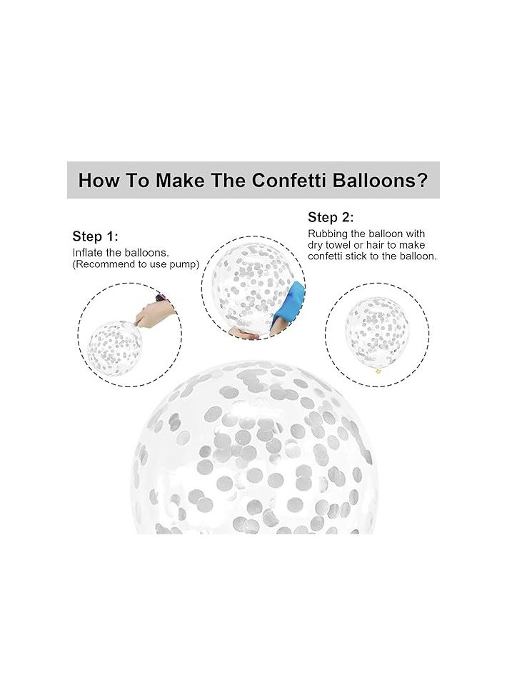 Boxwoods 60 PCS Silver Chrome Metallic Balloons With Confetti For Party Decoration  - Image 3