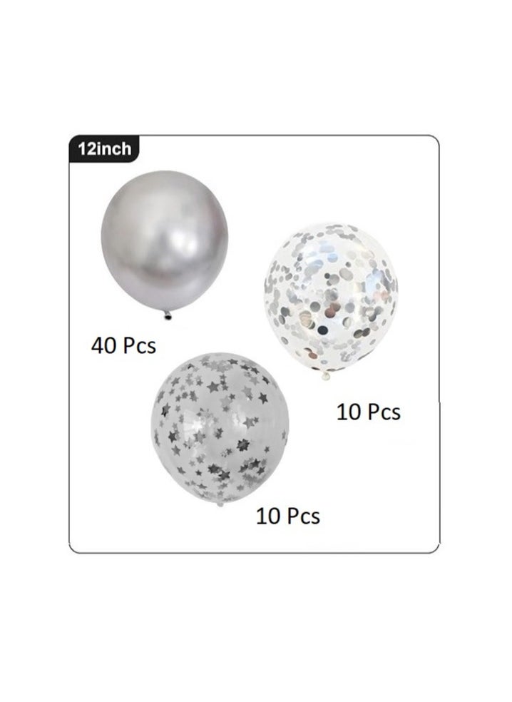 Boxwoods 60 PCS Silver Chrome Metallic Balloons With Confetti For Party Decoration  - Image 2