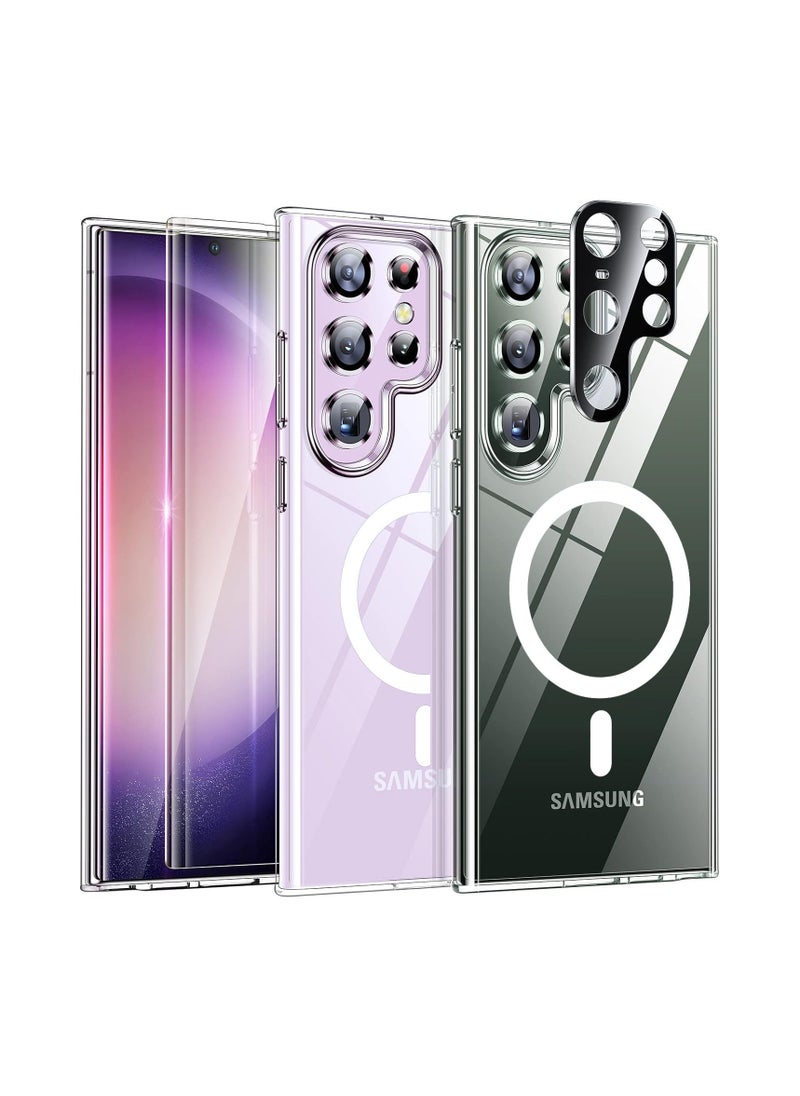Aookay 5 in 1 Magnetic Clear Case for Samsung Galaxy S24 Ultra Case, with 2 Camera Lens Protector+2 Tempered Glass Screen Protector, Anti Yellowing，Mil-Grade Shockproof (Clear, S24 Ultra)  - Image 1