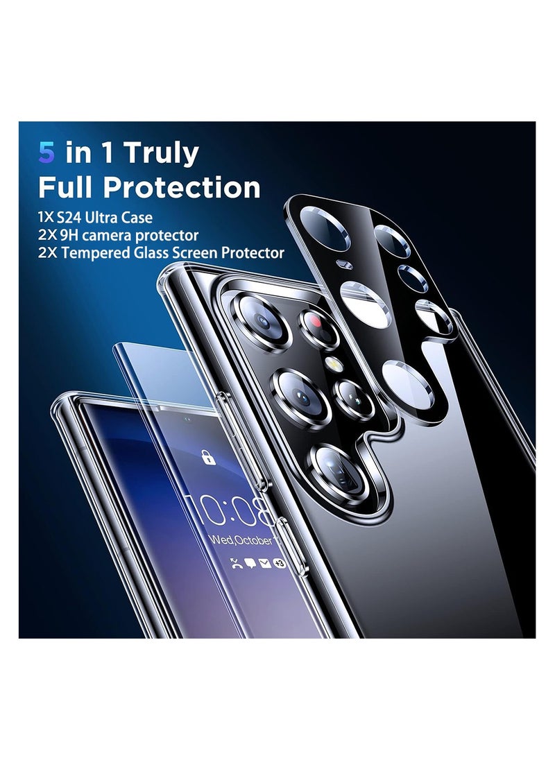 Aookay 5 in 1 Magnetic Clear Case for Samsung Galaxy S24 Ultra Case, with 2 Camera Lens Protector+2 Tempered Glass Screen Protector, Anti Yellowing，Mil-Grade Shockproof (Clear, S24 Ultra)  - Image 2