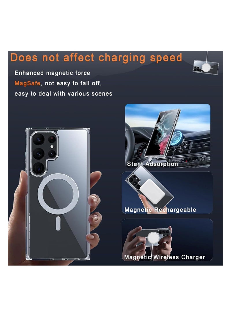 Aookay 5 in 1 Magnetic Clear Case for Samsung Galaxy S24 Ultra Case, with 2 Camera Lens Protector+2 Tempered Glass Screen Protector, Anti Yellowing，Mil-Grade Shockproof (Clear, S24 Ultra)  - Image 4