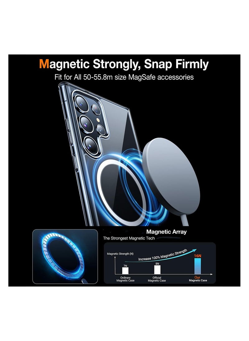 Aookay 5 in 1 Magnetic Clear Case for Samsung Galaxy S24 Ultra Case, with 2 Camera Lens Protector+2 Tempered Glass Screen Protector, Anti Yellowing，Mil-Grade Shockproof (Clear, S24 Ultra)  - Image 3