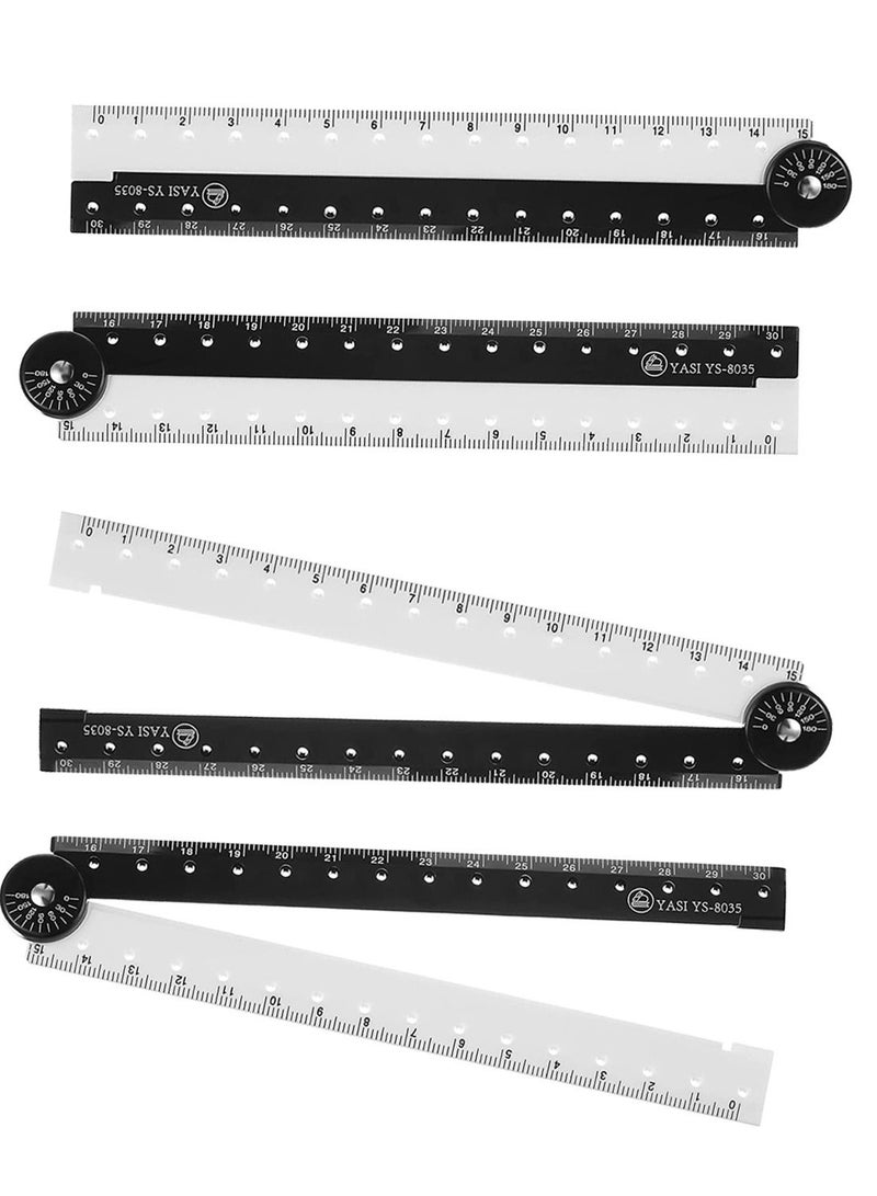 12 Inch Folding Ruler, Multi Acrylic Folding Ruler Angle Measurement Ruler Clear Flexible Black and White Rulers Adjustable Geometry Measuring Ruler for Drawing and Measuring Tools, 4PCS - Image 1