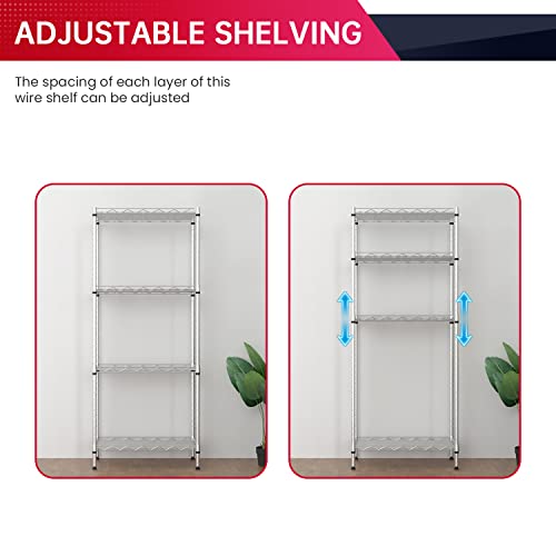 BestOffice 4-Shelf Adjustable Storage Shelving Unit Metal Rack Wire Shelf 600Lbs Capacity with 4 PP Sheets 18L x 12W x 44H for Laundry Bathroom Kitchen Garage,Chrome - Image 3