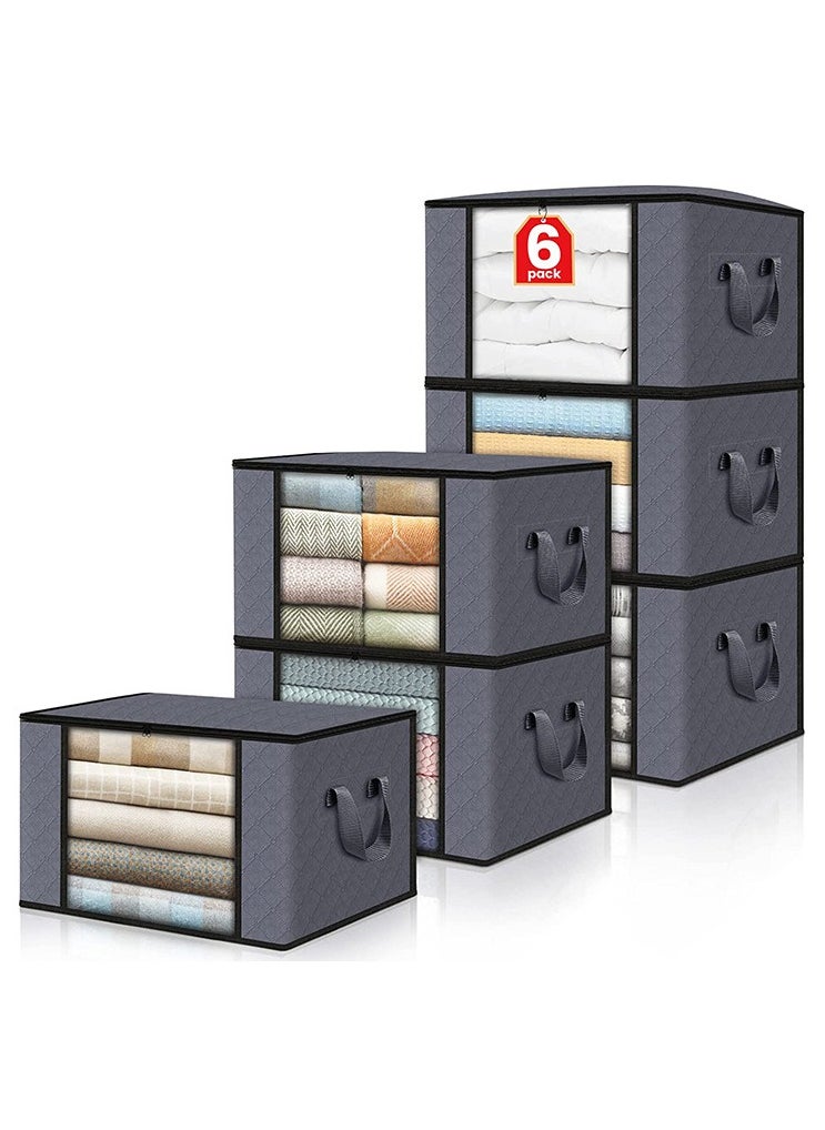 Generic Clothes Storage,6 Pack Foldable Blanket Storage Bags,Storage Containers for Organizing Bedroom,Closet,Clothing,Comforter,Sweater,Organization and Storage with Lids and Handle,60*43*35cm,90L,Grey  - Image 1