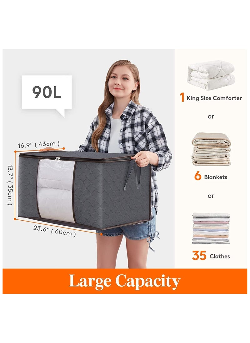Generic Clothes Storage,6 Pack Foldable Blanket Storage Bags,Storage Containers for Organizing Bedroom,Closet,Clothing,Comforter,Sweater,Organization and Storage with Lids and Handle,60*43*35cm,90L,Grey  - Image 2