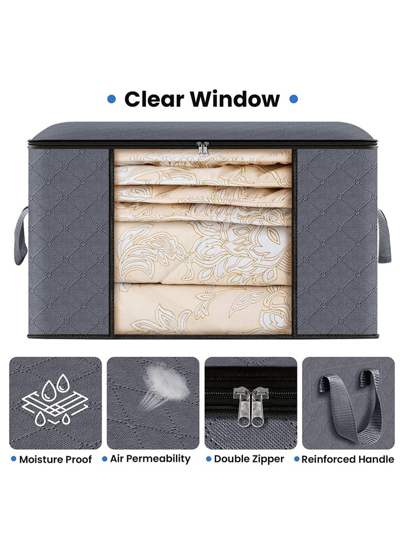 Generic Clothes Storage,6 Pack Foldable Blanket Storage Bags,Storage Containers for Organizing Bedroom,Closet,Clothing,Comforter,Sweater,Organization and Storage with Lids and Handle,60*43*35cm,90L,Grey  - Image 3