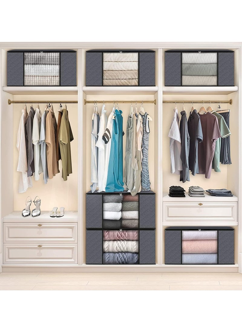 Generic Clothes Storage,6 Pack Foldable Blanket Storage Bags,Storage Containers for Organizing Bedroom,Closet,Clothing,Comforter,Sweater,Organization and Storage with Lids and Handle,60*43*35cm,90L,Grey  - Image 5