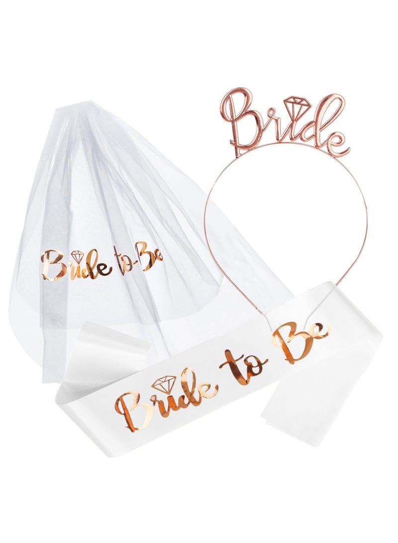 Bride to Be Decoration Set, Bride Sash, Headband Tiara, Bride Veil with Comb, Rhinestone Tiara, Pre-Strung Banner, Bride to Be Gifts Decorations Wedding（White）  - Image 1