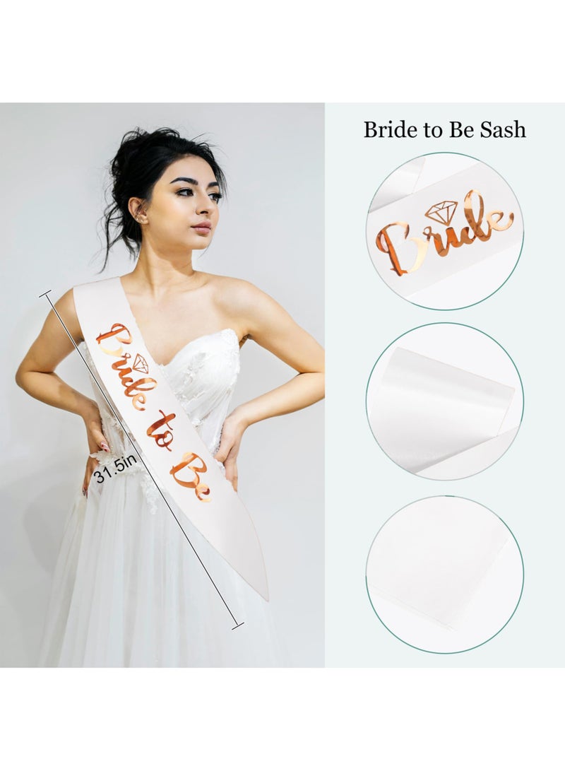 Bride to Be Decoration Set, Bride Sash, Headband Tiara, Bride Veil with Comb, Rhinestone Tiara, Pre-Strung Banner, Bride to Be Gifts Decorations Wedding（White）  - Image 4