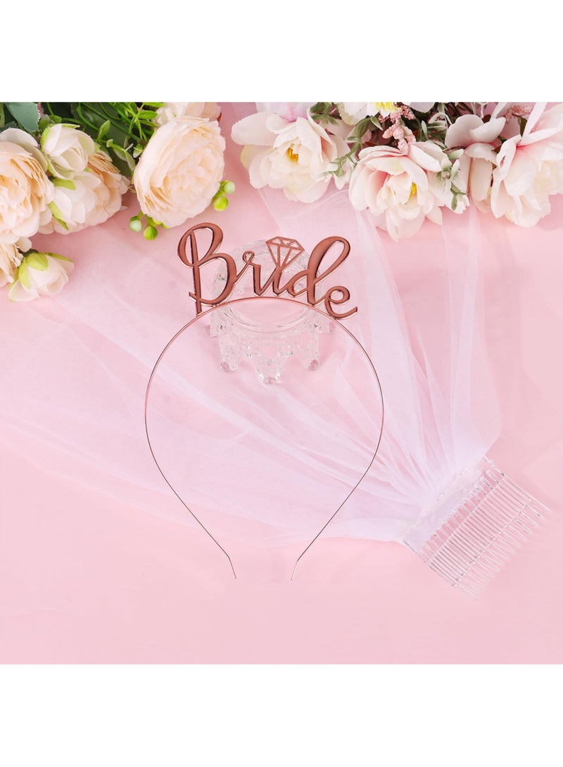 Bride to Be Decoration Set, Bride Sash, Headband Tiara, Bride Veil with Comb, Rhinestone Tiara, Pre-Strung Banner, Bride to Be Gifts Decorations Wedding（White）  - Image 5