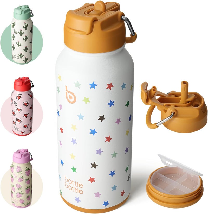 BOTTLE BOTTLE 950ml Insulated Stainless Steel Water Bottle with Straw and Pill Box - Stellar Pop - Image 1