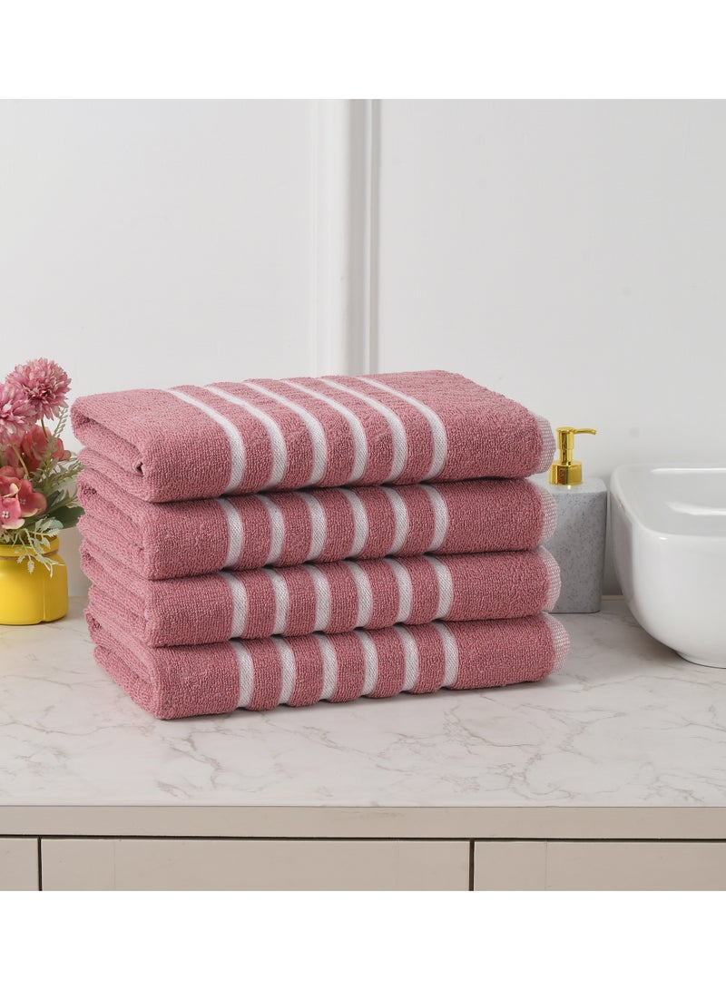 AURIO مجموعة مناشف استحمام قطنية فاخرة 100% - 4 قطع كبيرة 70x140 سم مناشف جسم فاخرة فائقة الامتصاص مع حافة دابي بخطوط بحرية ستة - مجموعة فاخرة أنيقة - Image 1