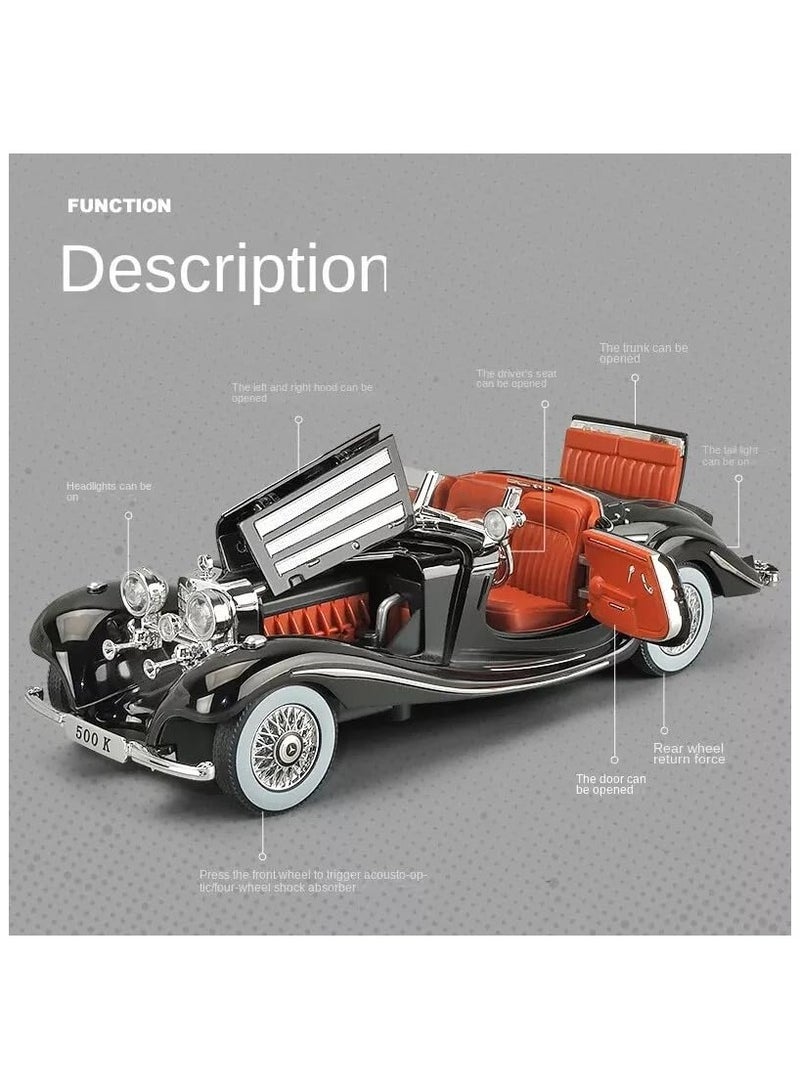 CHE ZHI 1:24 Scale Benz 500K Diecast Classic Car Model – Pull Back Toy with Sound & Light, Retro Collectible Vehicle Gift for Kids & Adults - Image 4