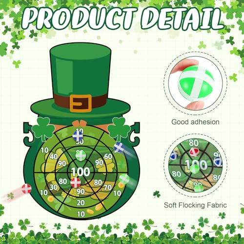 Seenelling St Patricks Day Games Set Large 23.6 x 31.5in Dart Board Games with 6 Sticky Balls Irish Party for Adults St' Patricks Day Party Throwing Indoor Outdoor Yard Toss(Green Top Hat) - Image 2