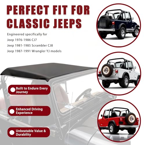 FEIJAZUM Bikini Top for Jeep CJ7, CJ8 & YJ Models, Reinforced Stitching, Heavy-Duty Sun Shade & Soft Top Replacement Cover for '76-86 CJ7, '81-85 Scrambler CJ8 & '87-91 Wrangler YJ Models - Image 2