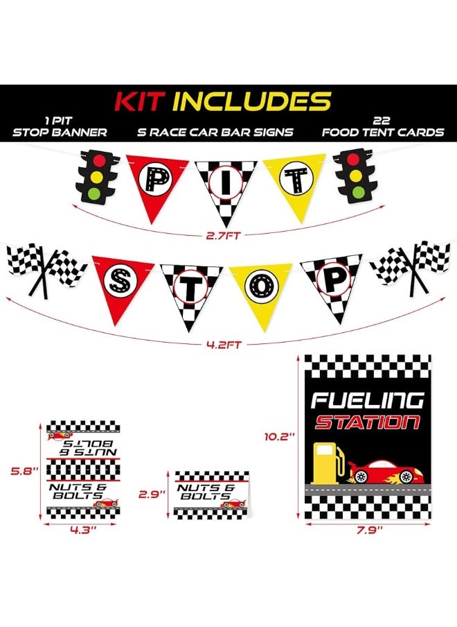 Bessmoso - Race Car Bar Decorations Kit Racing Bar Signs Snack Tent Cards Pit Stop Banner for Race Car Birthday Party Decorations Let's Go Racing Theme Party Supplies - Image 1