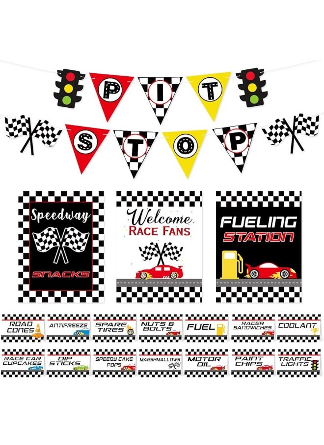 Bessmoso - Race Car Bar Decorations Kit Racing Bar Signs Snack Tent Cards Pit Stop Banner for Race Car Birthday Party Decorations Let's Go Racing Theme Party Supplies - Image 1