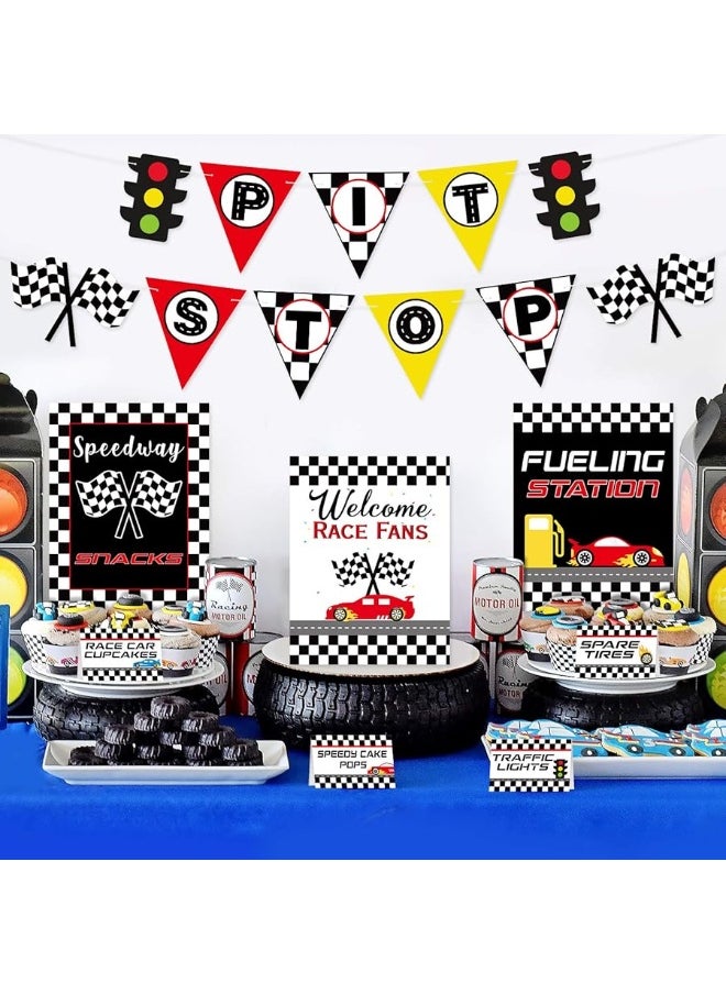 Bessmoso - Race Car Bar Decorations Kit Racing Bar Signs Snack Tent Cards Pit Stop Banner for Race Car Birthday Party Decorations Let's Go Racing Theme Party Supplies - Image 1