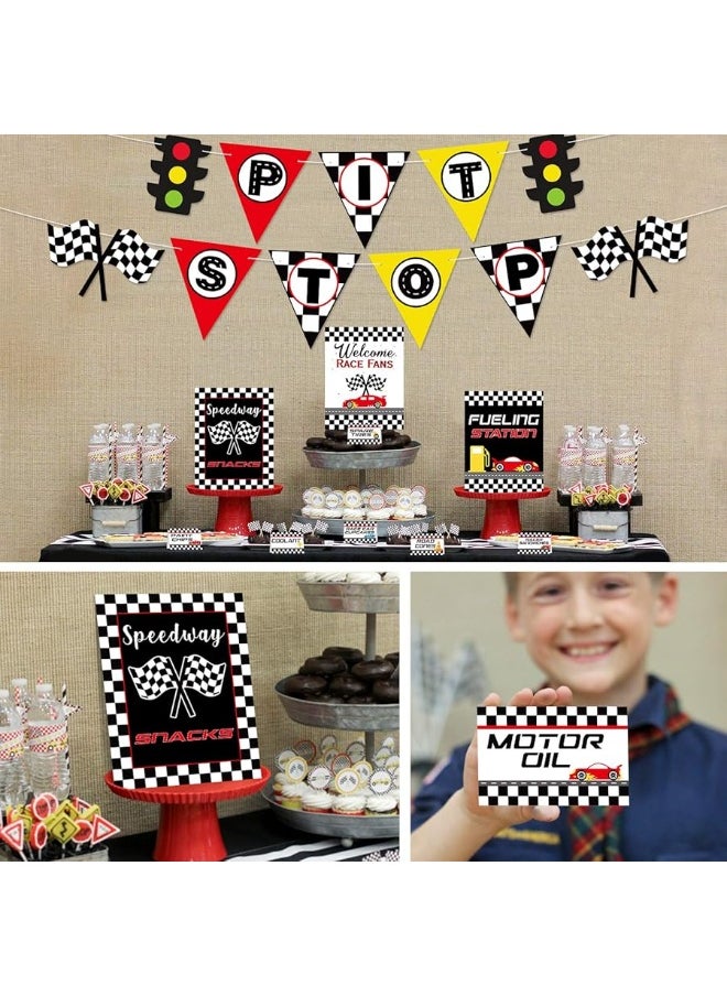 Bessmoso - Race Car Bar Decorations Kit Racing Bar Signs Snack Tent Cards Pit Stop Banner for Race Car Birthday Party Decorations Let's Go Racing Theme Party Supplies - Image 1