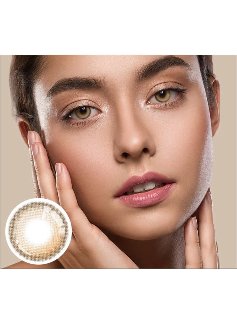 Unibling Caramel Cream Yearly Colored Contact Lenses, Unisex Cosmetic Contact Lenses, Enlargement Collection, Light Brown, With Case - Image 1