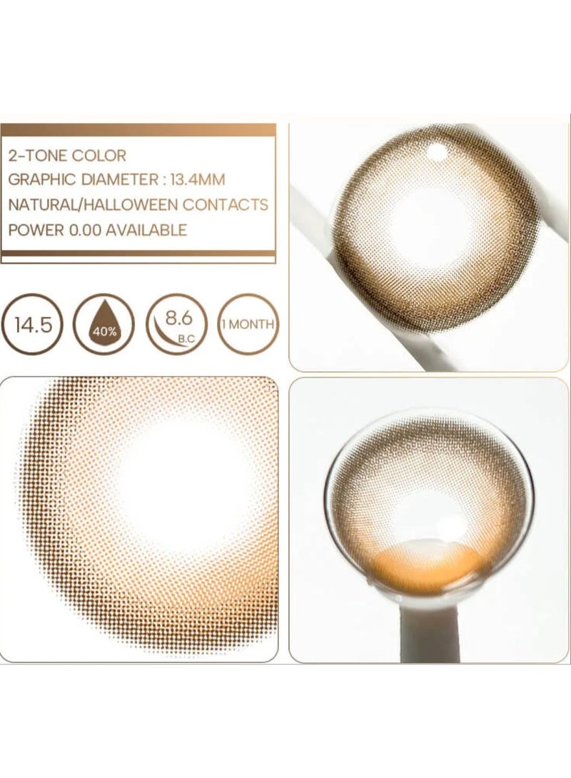 Unibling Caramel Cream Yearly Colored Contact Lenses, Unisex Cosmetic Contact Lenses, Enlargement Collection, Light Brown, With Case - Image 3