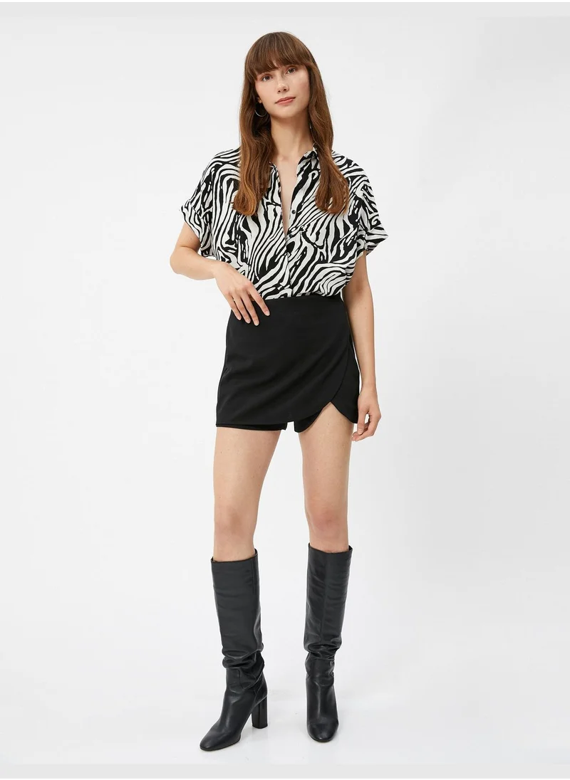 KOTON Viscose Mix Buttoned Short Sleeve Printed Shirt