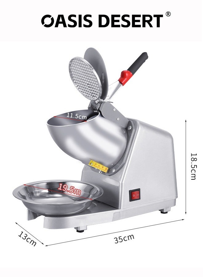 صحراء الواحة آلة كسارة الجليد ذات الأربع شفرة كسر الجليد التجارية المصنوعة من فولاذ لا يصدأ آلة ثلج حلاقة منزلية 300W فضة - Image 2