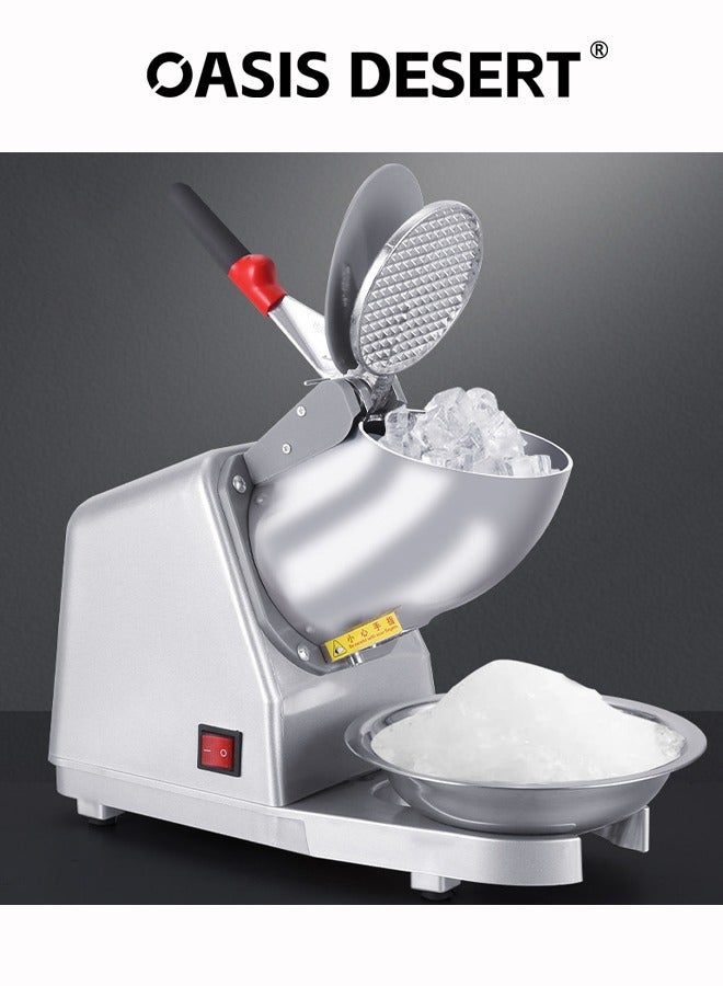 صحراء الواحة آلة كسارة الجليد ذات الأربع شفرة كسر الجليد التجارية المصنوعة من فولاذ لا يصدأ آلة ثلج حلاقة منزلية 300W فضة - Image 5