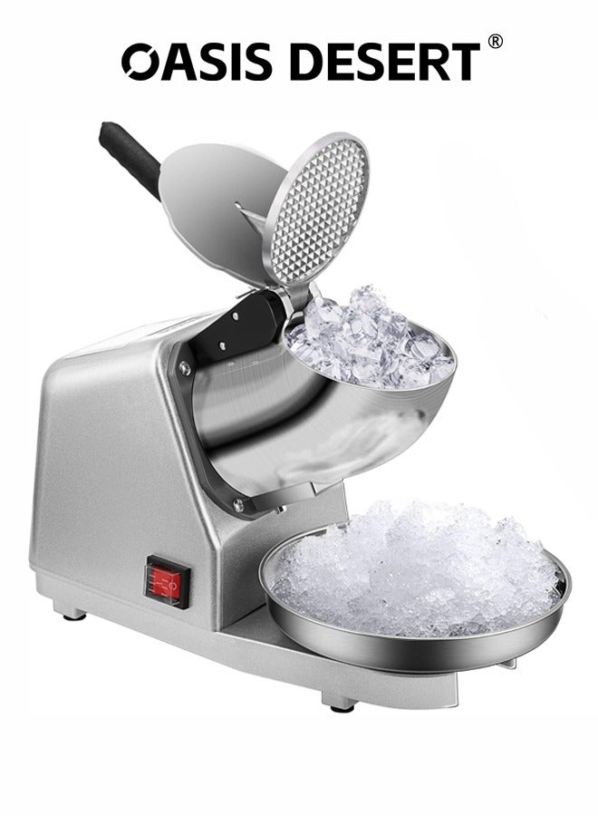 صحراء الواحة آلة كسارة الجليد ذات الأربع شفرة كسر الجليد التجارية المصنوعة من فولاذ لا يصدأ آلة ثلج حلاقة منزلية 300W فضة - Image 1