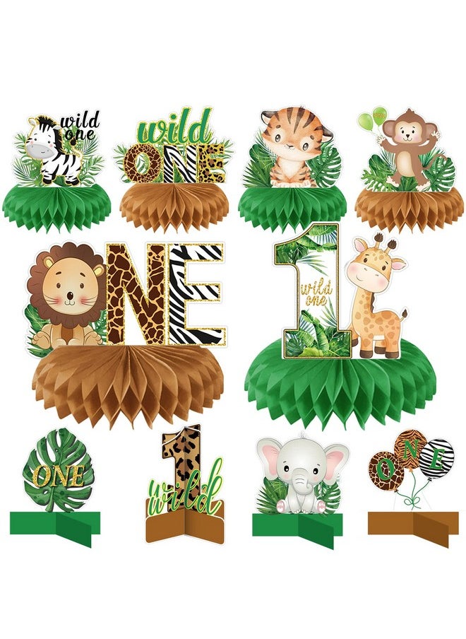 Bluegogo - 10 Pcs Wild One Honeycomb Centerpieces Birthday Decorations For Boys And Girls Safari Centerpieces For Tables 3D Double Side Baby Shower Jungle Animals Party Decorations - Image 1