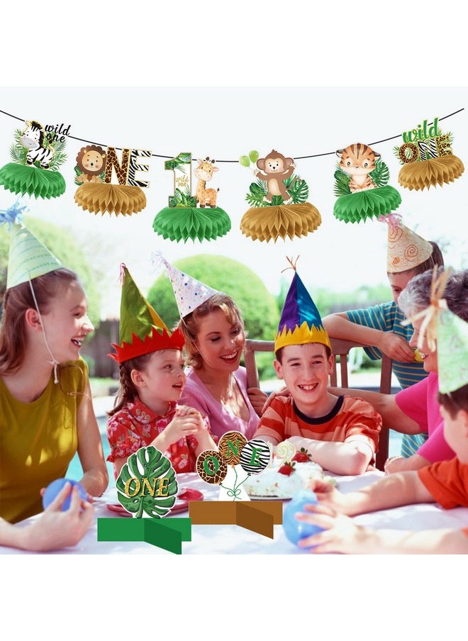 Bluegogo - 10 Pcs Wild One Honeycomb Centerpieces Birthday Decorations For Boys And Girls Safari Centerpieces For Tables 3D Double Side Baby Shower Jungle Animals Party Decorations - Image 1