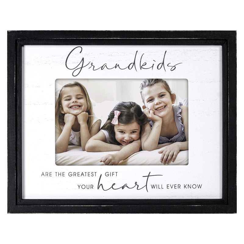 Malden International Designs 4x6 Grandkids Script Sentiments Picture Frame Grandkids Are The Greatest Gift Your Heart Will Ever Know White MDF Wood Frame Raised Black Outer Wood Moulding - Image 1
