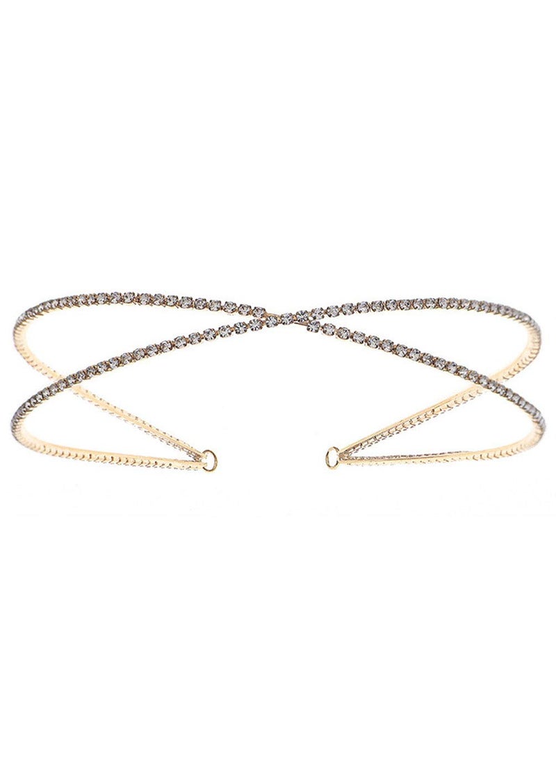 Teensery Teensery 1 Pack Double Row Cross Crystal Rhinestone Headband Hair Hoop for Headpiece Girls Women Bridal Party Wedding Gold 