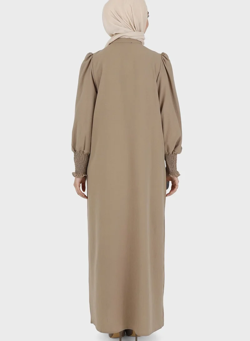 Tavin by Modanisa Shirred Cuff Button Down Dress