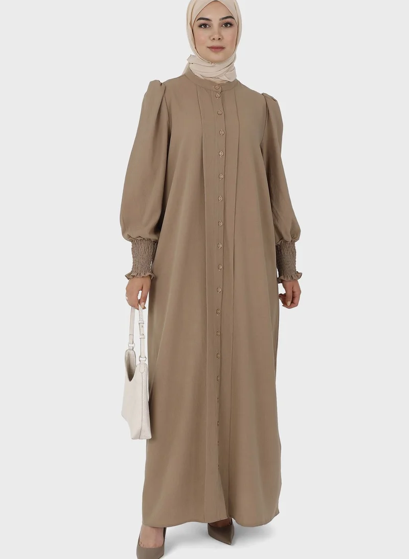 Tavin by Modanisa Shirred Cuff Button Down Dress
