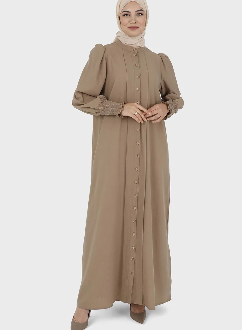 Tavin by Modanisa Shirred Cuff Button Down Dress