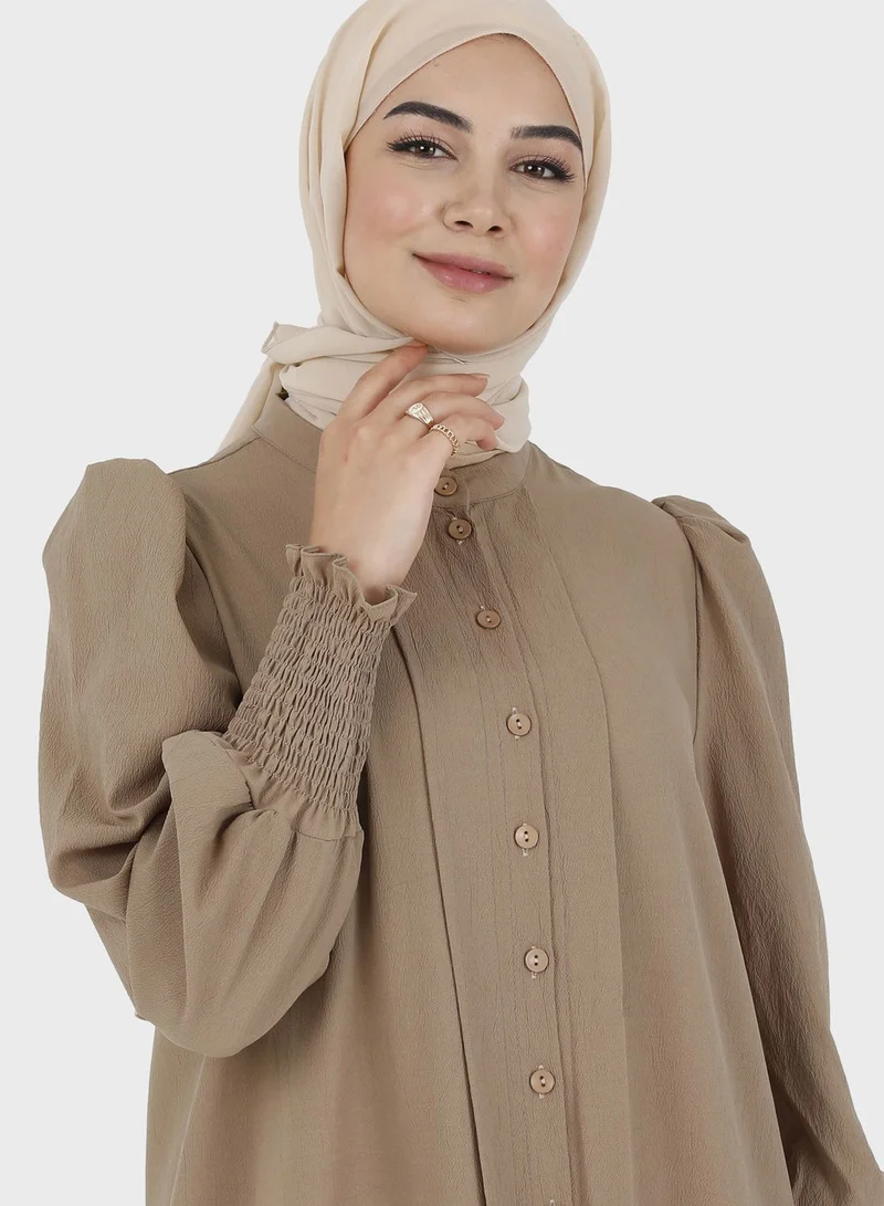 Tavin by Modanisa Shirred Cuff Button Down Dress