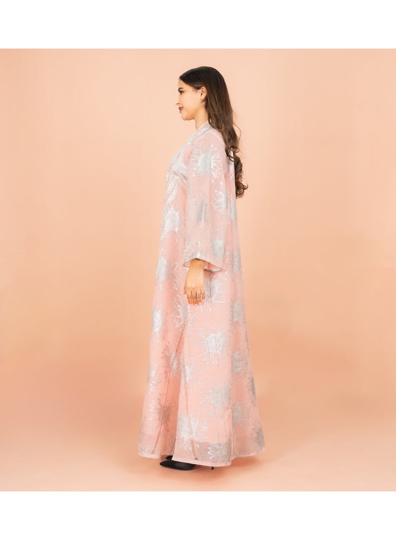 IKKXA Luxury Foil Leaf Prints Elegant Jalabiya IK4025 Peach - Image 3