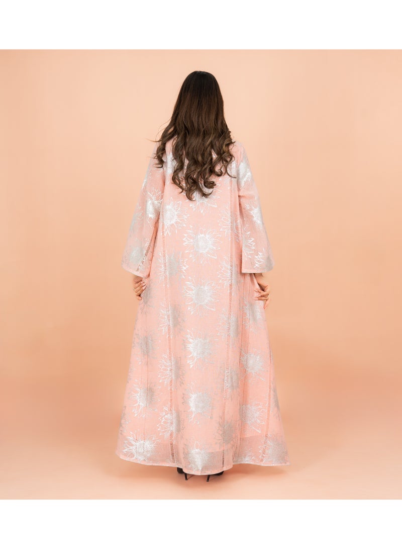 IKKXA Luxury Foil Leaf Prints Elegant Jalabiya IK4025 Peach - Image 4